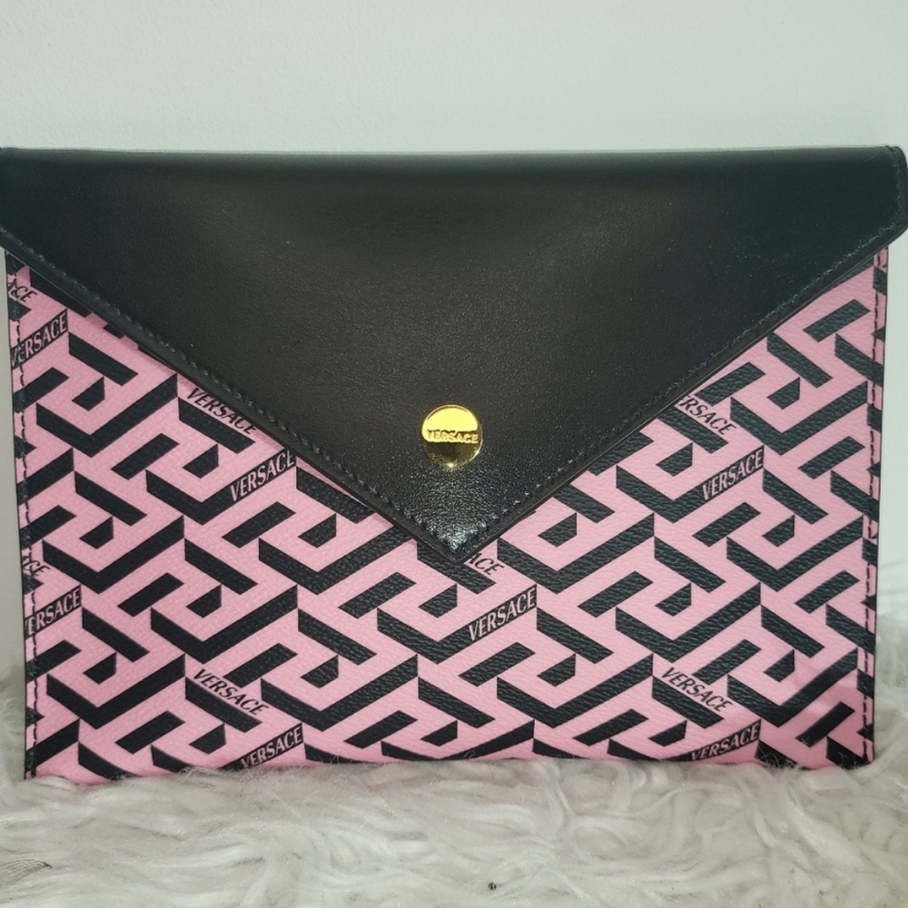 Versace La Greca Signature Coated Canvas Pouch